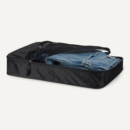 Amazon Essentials 4-Piece Packing Cubes Travel Accessories Set, Luggage Organizer with Double Zipper, Mesh Top, 100% Polyester, Large, Black (Previously Amazon Basics)