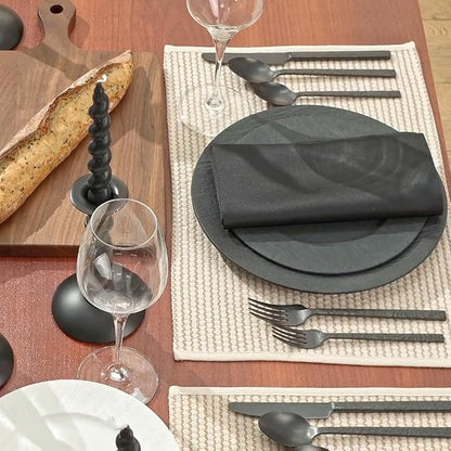 KINGSTONE 30 Pcs Black Hammered Silverware Set for 6, 18/10 Stainless Steel Heavy Duty Flatware Set, Tableware Cutlery Utensil Sets for Home Restaurant Dishwasher Safe