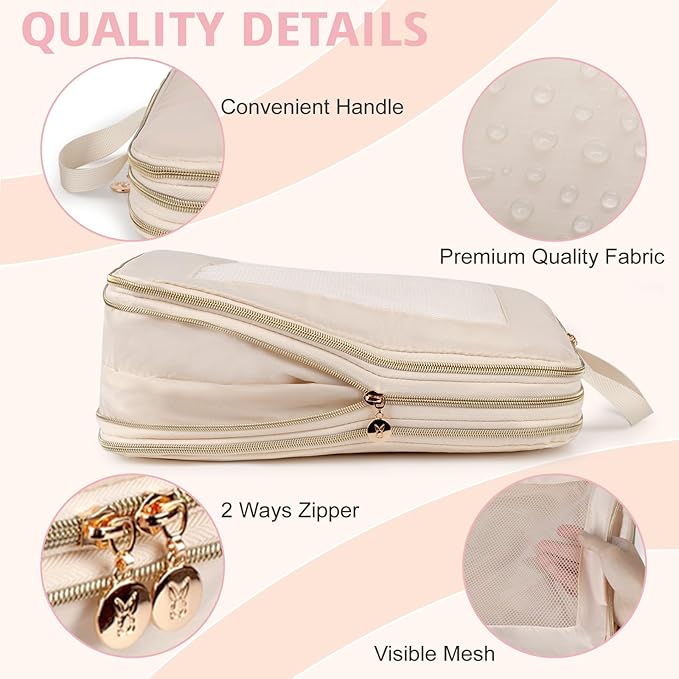 Expandable Double-Sided Compression Packing Cube，3 Set Lightweight Double Deck Organizer Bag Carry on Luggage Backpack Suitcases，Women Travel Accessories for Separate Clean and Dirty Clothes