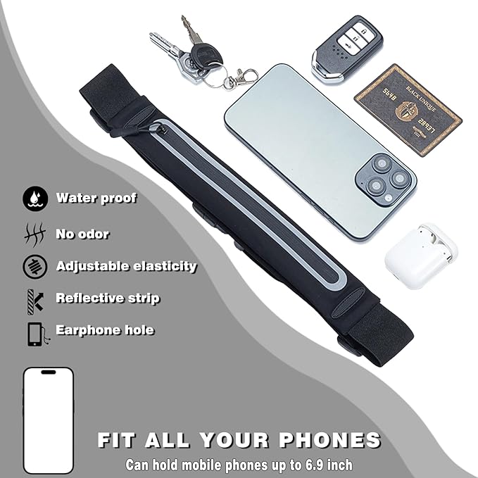 Slim Running Belt Fanny Packs for Women Man,Adjustable WaterProof Running Pouch Waist Bag for Workout Jogging,Elastic Phone Holder for Runner Comes with Reflective Armbands