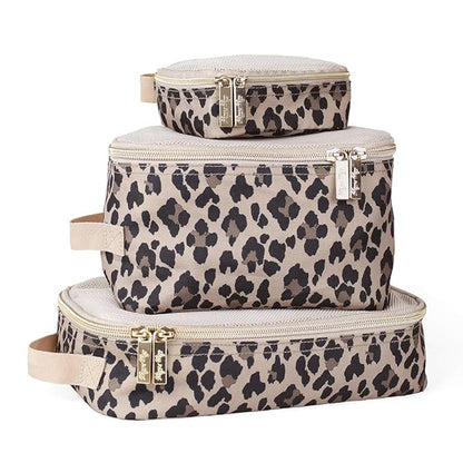 Itzy Ritzy Packing Cubes For Travel – Set of 3 Packing Cubes or Travel Organizers; Each Cube Features a Mesh Top, Double Zippers and a Fabric Handle (Leopard)