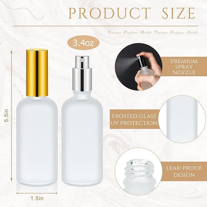 Roshtia 30 Pcs 3.4 oz/ 100 ml Black, Gold, Silver Glass Spray Bottle Refillable Perfume Atomizer Clear Decorative Empty Bottles with Fine Mist Sprayer Pump for Face Body Travel