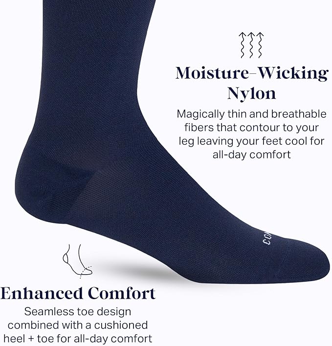 Comrad Nylon Knee High Socks - 15-20mmHg Graduated Compression Socks - Soft & Breathable Support Unisex Socks
