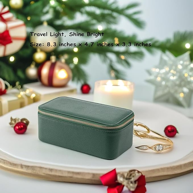 Vlando Travel Jewelry Box Organizer - 12 Small Velvet Zipped Pouches Pockets for Jewelries Necklaces Rings Earrings Sorting Storage, Dark Green