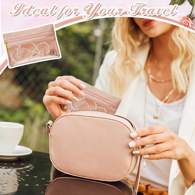 Uiifan Travel Jewelry Organizer Flannel Jewelry Bags Portable Jewelry Pouch with Zipper Pockets for Women Girl Gift