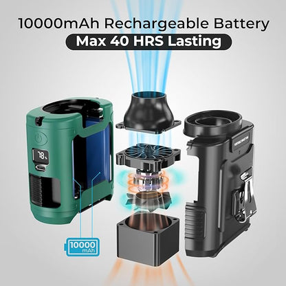 10000mAh Portable Waist Clip Fan - 40H Cooling Personal Wearable Fan,5 Speeds 16000RPM Strong Belt Fan,Rechargeable Hands-free Neck Fan With Flashlight for Outdoor Jobsite Camping Traveling