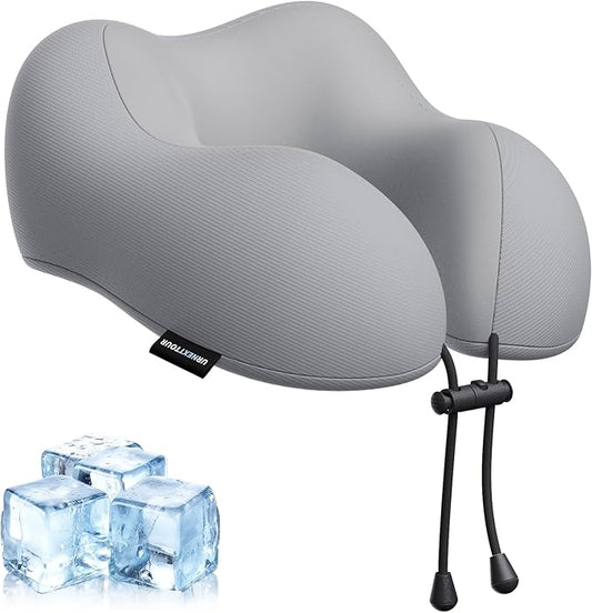 Travel Pillow for Airplane Memory Foam Neck Pillow, Soft & Support Travel Pillow for Travelling, Sleeping Rest, Car, Train and Home Use (Grey)