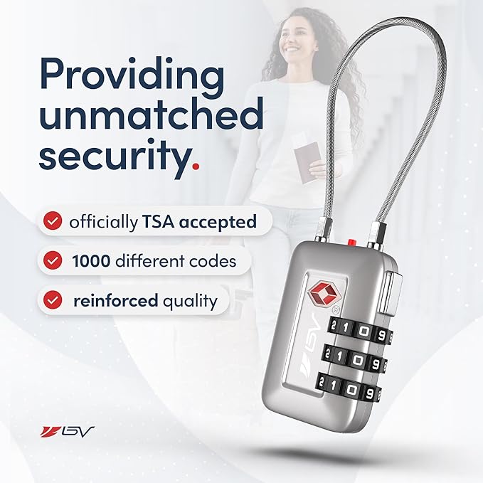 TSA Accepted Luggage Travel Lock, Set-Your-Own Combination Lock for School Gym Locker, Luggage Suitcase Baggage Locks, Filing Cabinets, Toolbox, Case (Silver, 4 Pack)