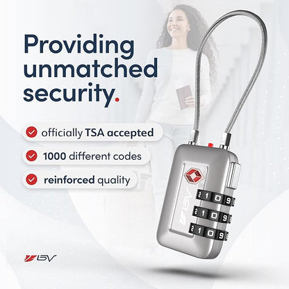 TSA Accepted Luggage Travel Lock, Set-Your-Own Combination Lock for School Gym Locker, Luggage Suitcase Baggage Locks, Filing Cabinets, Toolbox, Case (Silver, 4 Pack)