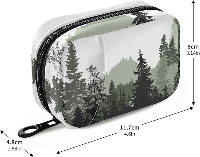 Grey and White Mountains and Trees Pill Organizer Box Case Container Holder 7 Days Weekly Travel Cute Vitamin Dispenser Sorter Planner Storage Small Compact Men Women