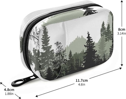 Grey and White Mountains and Trees Pill Organizer Box Case Container Holder 7 Days Weekly Travel Cute Vitamin Dispenser Sorter Planner Storage Small Compact Men Women