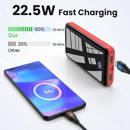 Portable Charger 27000mAh Power Bank, 22.5W Fast Charging USB C Battery Pack, 3 Outputs&2 Inputs, LED Display, External Battery Bank for iPhone 17/16/15 Pro, Android Cell Phone etc