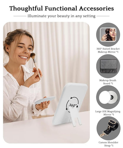 MOMIRA Travel Makeup Bag Cosmetic Bag with Lighted Mirror, Adjustable Brightness in 3 Color Scenarios/Detachable makeup mirror, 2024-All-round Upgrade, Waterproof, Gift for Women -Glett Black