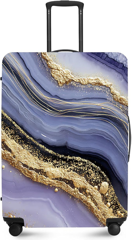 FOREVER QUEEN Luxury Golden Purple Marble Luggage Cover Suitcase Protector Suitcase Cover Anti-Scratch,Stretchable Bag Cover Washable Durable Polyester