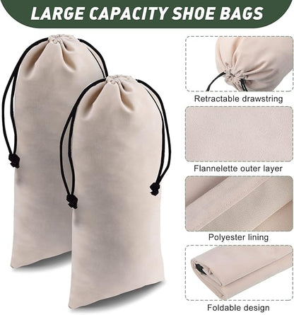 12 Pcs Shoe Dust Bags Beige Duster Flannel Single Shoe Pouch with Drawstring Closure Washable Breathable Shoe Covers for Travel Home Luggage Handbags, 8 x 17 Inches
