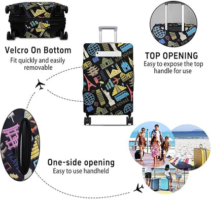 Bon Voyage Travel Luggage Cover, Travel-Themed Suitcase Protector Stretchable, Washable Travel Suitcase Cover (M for 22-24 Inch Luggage)
