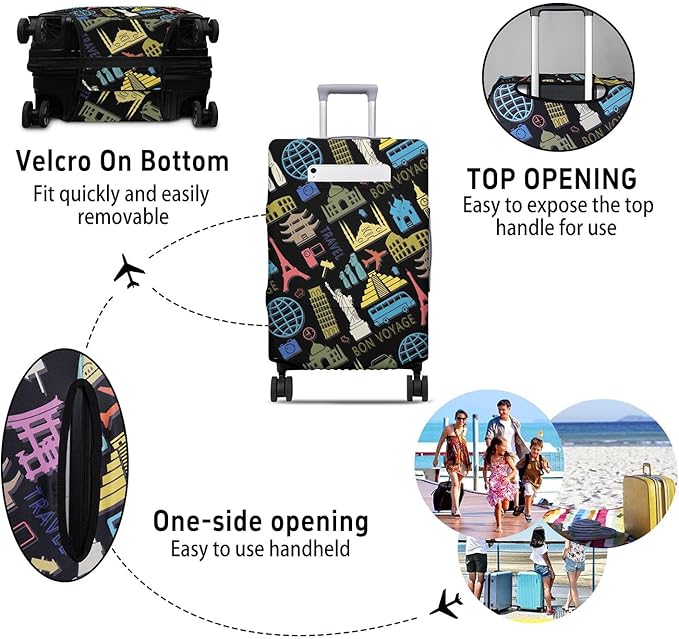 Bon Voyage Travel Luggage Cover, Travel-Themed Suitcase Protector Stretchable, Washable Travel Suitcase Cover (XL for 29-32 Inch Luggage)