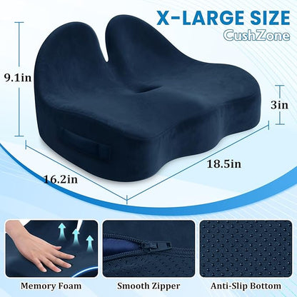 Seat Cushion, Memory Foam Office Chair Seat Cushion for Office Chairs/Car/Long Trip/Desk Chair/Gaming, X-Large Size for Sciatica & Hip & Tailbone Pain Relief, Sciatica Support (Blue)