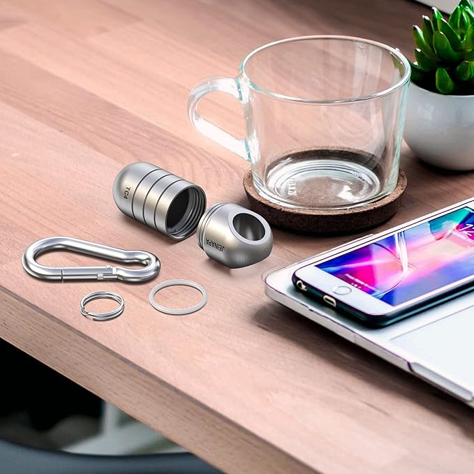 Small Pill Holder Keychain, JEINAPA Titanium Waterproof Mini Portable Pocket Pill Case Travel Pill Container, Nitroglycerin Tiny Metal Pill Box Pill Organizer for Outdoor Camping (Large, Style 3)