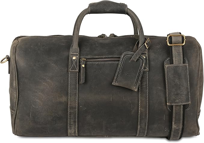 KomalC Leather Travel Duffel Bags for Men and Women Full Grain Leather Overnight Weekend Leather Bags Sports Gym Duffle