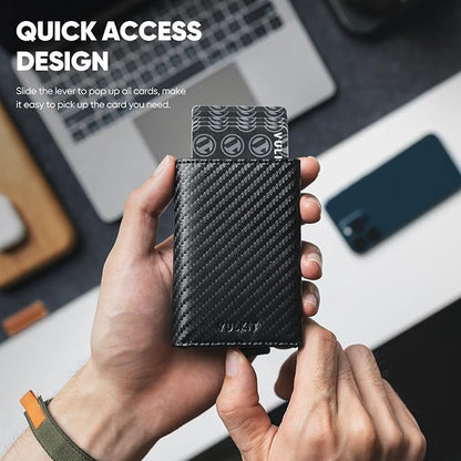 VULKIT Pop up Wallet Minimalist Cash Wallets RFID Blocking Leather Smart Credit Card Holder with Magnetic Closure for Men