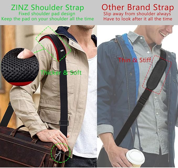 ZINZ 79 inch Shoulder Strap, Extra-thick Fixed Cushion Pad and Dual Clasps Universal Replacement Strap with Metal Swivel Hooks for Laptop Bags, Luggage Bags, Camera, Crossbody (200cm,Wine Edge)