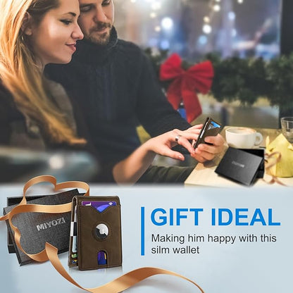 Airtag Wallet for Men,with Money Clip 11 Cards Slim Front Pocket Leather RFID Blocking Wallet with Gift Box