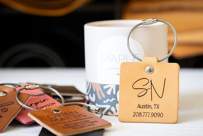 Personalized Leather Luggage Tag – Custom Engraved Travel Tag with Name & Address, Full Grain Leather, Handmade in USA, Gift for Travelers