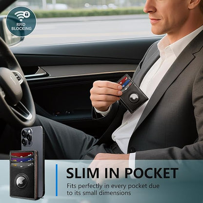 Airtag Slim Leather Wallet for Men - 12-Card Capacity, Magnetic Closure, Money Clip & Simplified Bill Compartment, RFID Blocking (4.3" x 3.0") | Gift Boxed