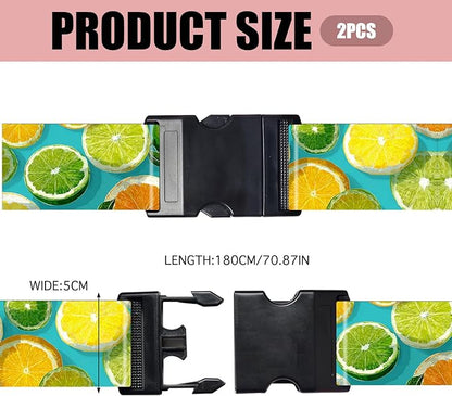 Nuxovilar Luggage Straps of 2 Set Citrus Fruits Pattern, 1.96x90.5 inches - Luggage Straps for Suitcases, Suitable for Summer Trips, Beach Vacations, Family Travel