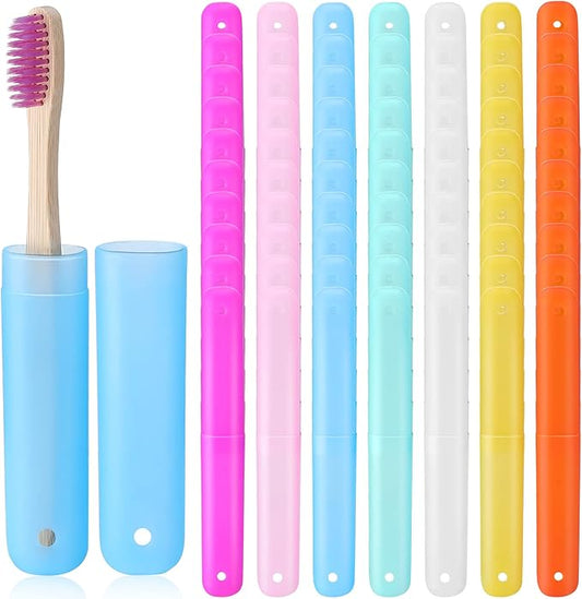 Sieral 90 Pack Travel Toothbrush Case Holder Bulk Breathable Portable Toothbrush Storage 7 Assorted Color Plastic Toothbrush Container for Home Outdoor Traveling Trip Camping, 8 x 1.2 Inch