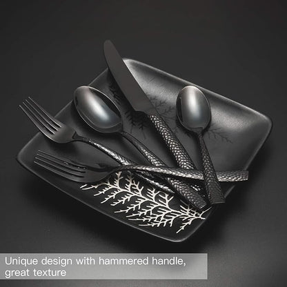 Silverware Set Black Flatware Set Hammered Cutlery Set Stainless Steel Mirror Finished Hand Forged 40 Pieces Service for 8 Home Event Use Wedding Housewarming Gift