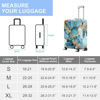 FOREVER QUEEN Luxury Light Blue Gold Marble Luggage Cover Suitcase Protector Suitcase Cover Anti-Scratch,Stretchable Bag Cover Washable Durable Polyester