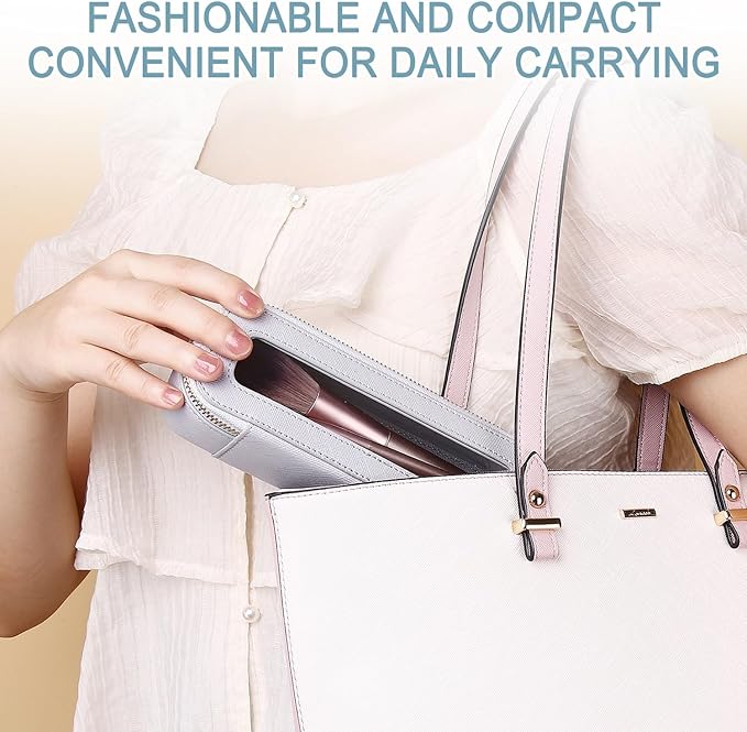 Pinkmik Travel Clear Makeup Bag with Brush Case TSA Approved Toiletry Bag Waterproof Cosmetic Organizer with Zipper Car Essential for Women (Gray, M+SLIM)