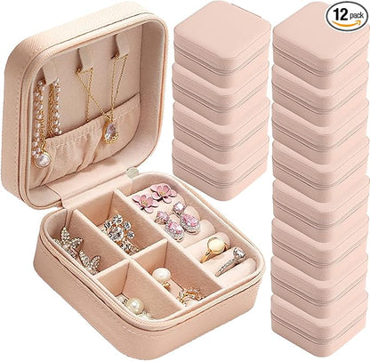 Travel Jewelry Case Bridesmaid Gifts Box,12 Pack Small Jewelry Box Mini Jewelry Organizer,PU Leather Portable Earring Storage Box for Women Girls Bridesmaid Proposal Gifts