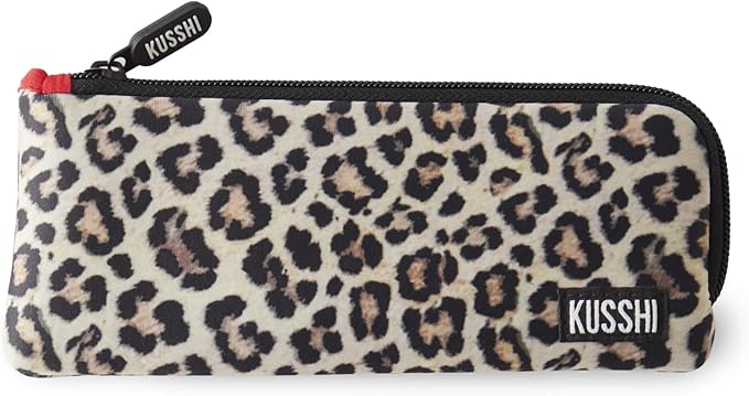 KUSSHI Neoprene Zipper Makeup Brush Pouch and Travel Pencil Case for Beauty Tools, Pencils, Brushes & Small Accessories - Makeup Brush Bag Pouch for Organization and Travel Items (Leopard/Red)