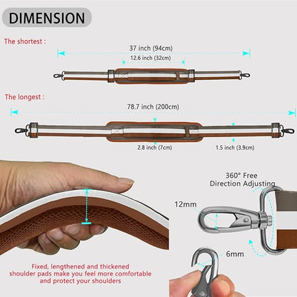 ZINZ 79 inch Shoulder Strap, Extra-thick Fixed Cushion Pad and Dual Clasps Universal Replacement Strap with Metal Swivel Hooks for Laptop Bags, Luggage Bags, Camera, Crossbody(Stripes-BrWGy)