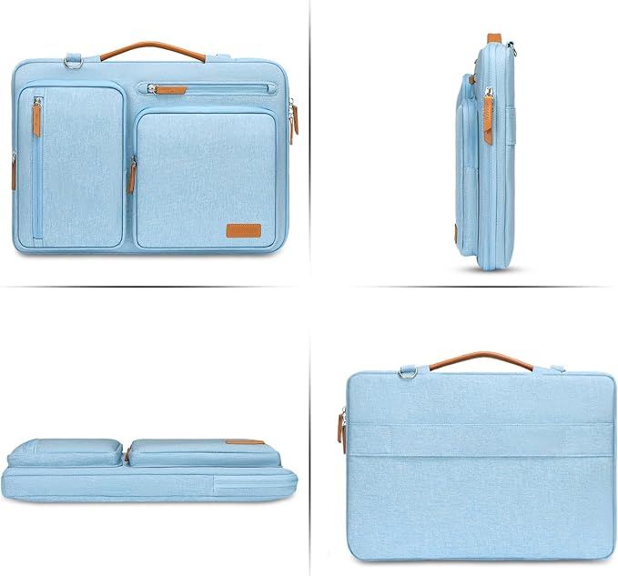 MOSISO 360 Protective Laptop Shoulder Bag,15-15.6 inch Computer Bags Compatible with MacBook Pro 16 inch, HP, Dell, Lenovo, Asus Notebook,Side Open Messenger Bag with 4 Zipper Pockets, Air Blue