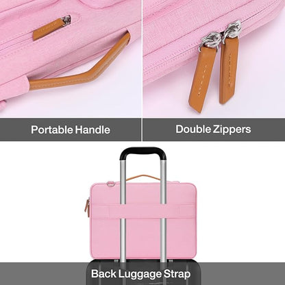 MOSISO 360 Protective Laptop Shoulder Bag,13-13.3 inch Computer Bag Compatible with MacBook, HP, Dell, Lenovo, Asus Notebook,Side Open Messenger Bag with 4 Zipper Pockets&Handle, Pink