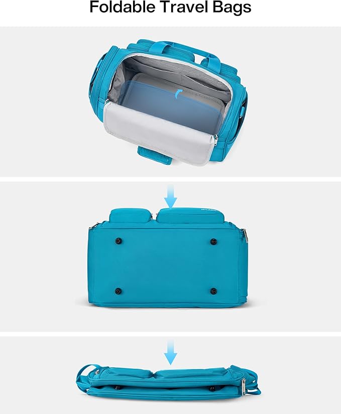MILADA Underseat Carry On Luggage Bags for Travel Lightweight Foldable Carry On Bags for Airplanes Small Duffle Bag for Men Women Personal Weekend Overnight Travel Tote Bags, Caribbean Blue