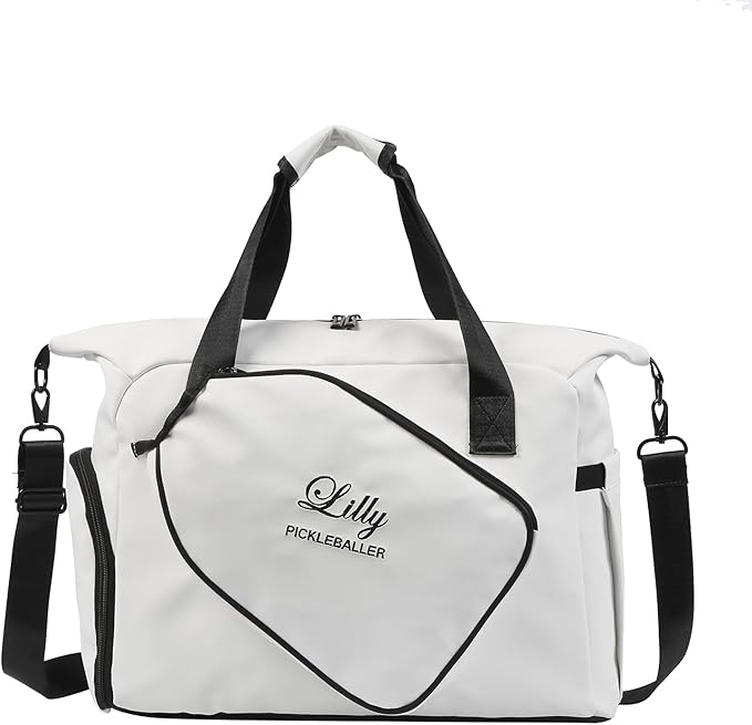 Personalized Duffel Bag Custom Sport Gym Travel Bags Embroidered Name Text Customized Dry Wet Separated Weekend Waterproof Bag for Women Men (D-White)