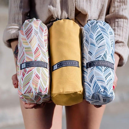 BAY LAUREL Turkish Beach Towel with Travel Bag 39 x 71 Quick Dry Sand Free Lightweight Large Oversized Towels Light (Powder with Yellow Bag)