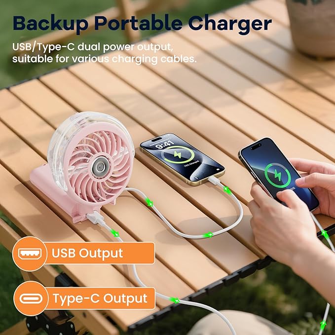 HandFan 5200mAh Upgraded Handheld Misting Fan, Personal Mister Fan, Spray Water Mist Fans USB Rechargeable, Electric Mini Cooling Ice AC Fans for Summer Beach Travel Gifts for Women(Pink)