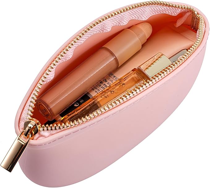 Small Silicone Makeup Bag Premium Purse Bag Multifunctional Essential Bag Zipper Pouch Water and Heat Resistant (Pink)