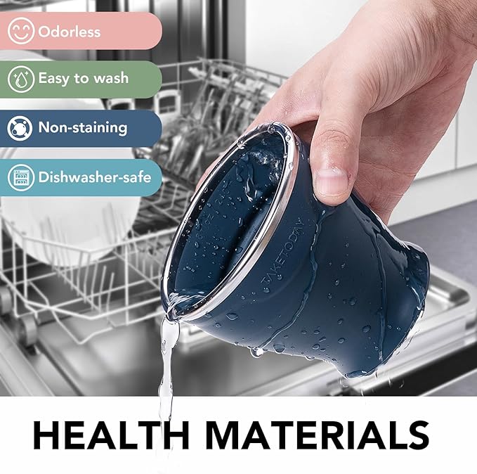 TakeToday 2PCS Collapsible Travel Cup - Silicone Foldable Water Cup, BPA-Free with Lid & Waterproof Bag - Drinking Cup Set for Camping, Outdoors & International Travel（8 Oz, Navy & Green）