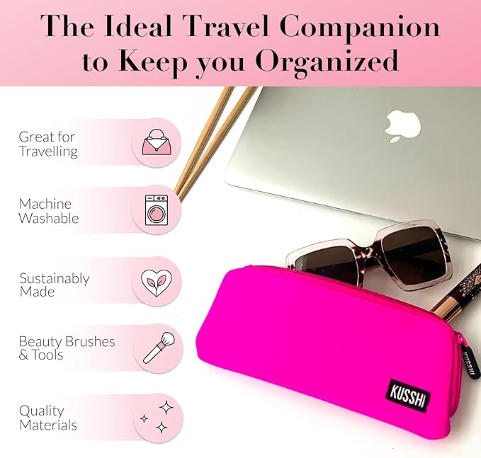 KUSSHI Neoprene Zipper Makeup Brush Pouch and Travel Pencil Case for Beauty Tools, Pencils, Brushes & Small Accessories - Makeup Brush Bag Pouch for Organization and Travel Items
