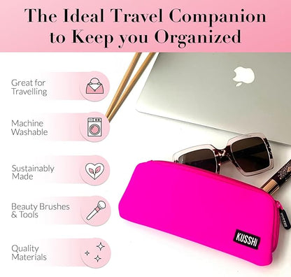 KUSSHI Neoprene Zipper Makeup Brush Pouch and Travel Pencil Case for Beauty Tools, Pencils, Brushes & Small Accessories - Makeup Brush Bag Pouch for Organization and Travel Items