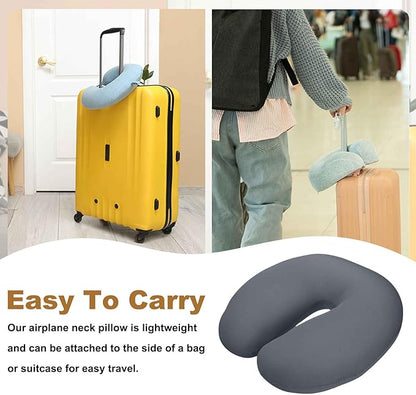 HARFINGTON 2pcs Travel Pillow Airplane Neck Pillow U-Shaped Filled with Foam Beads Stuffable Classic for Sleeping Neck Chin Lumbar Support, Gray