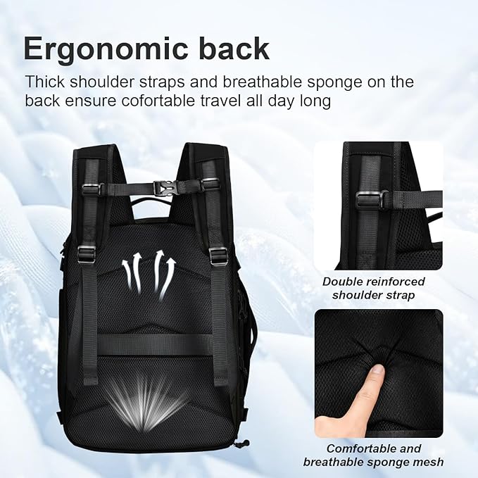 Carry On Travel Backpack with Shoe Compartment Flight Approved Laptop Backpack Expandable Work Business Backpack for Women Men Casual Daypack, Black