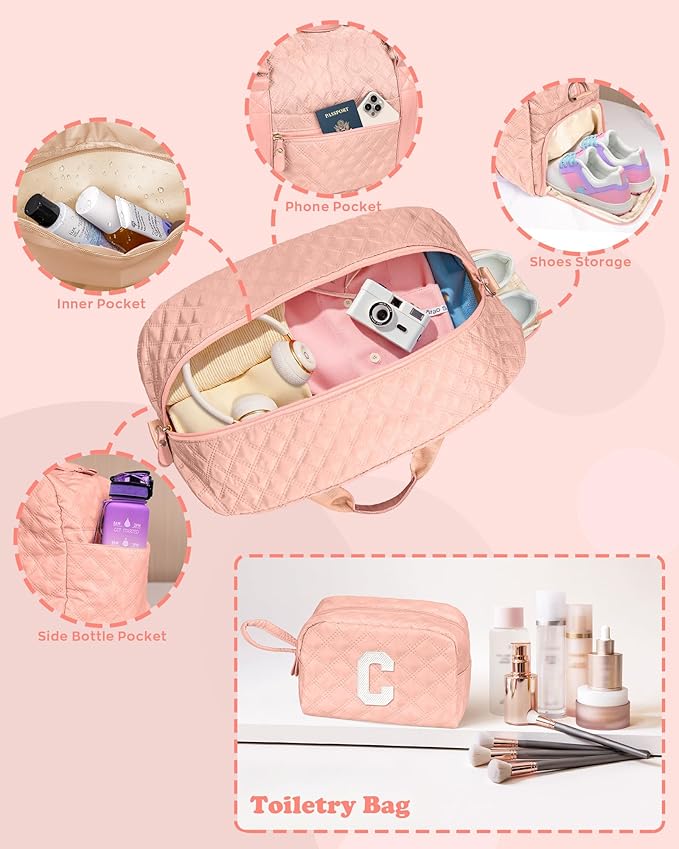 Initial Duffle Bag for Travel Women Girls Gift: Personalized Weekender bags, Dance Cheer bag Sports for Girl, Kid Gymnastics Bags, Birthday Gifts for Women Girls Kids Teens Mom Teacher